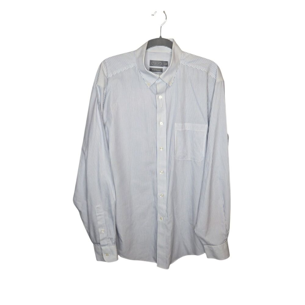Talbots Mens Blue White Pinstripe Button-Down Dress Shirt | Size 16.5 36/37